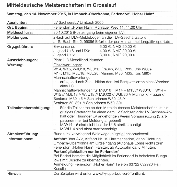 Mitteldeutsche Meisterschaften im Crosslauf @ Feriendorf Hoher Main in Limbach Oberfrohna,  | Limbach-Oberfrohna | Sachsen | Deutschland